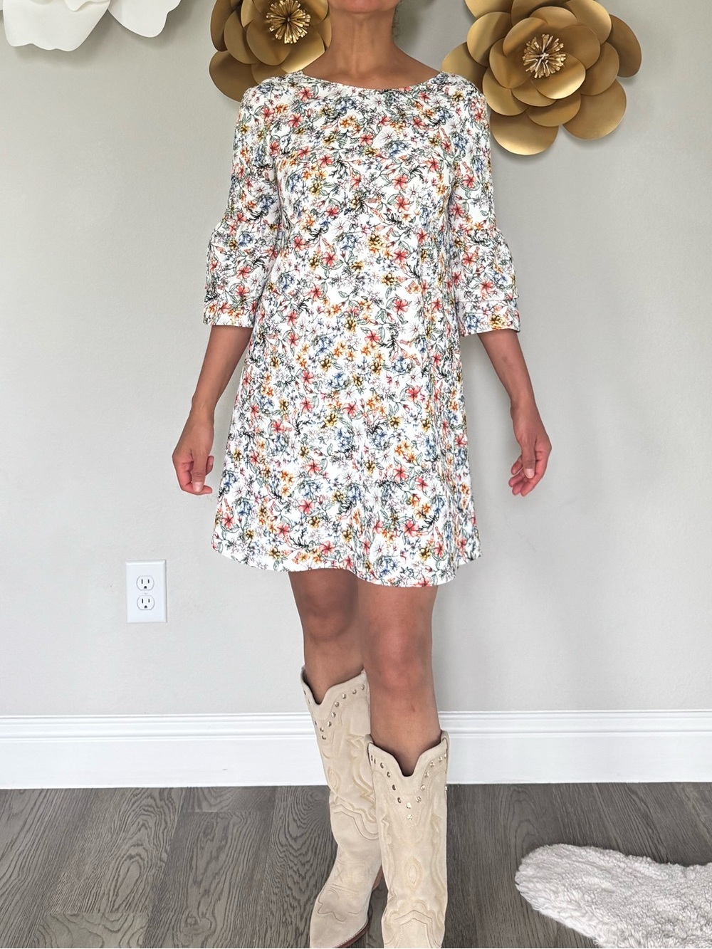 Zara White Floral Mini Dress with Pink, Blue & Yellow Flowers